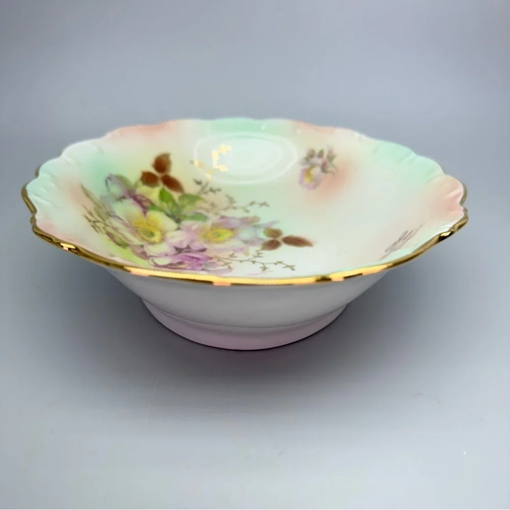 Vintage Schumann Arzberg Germany  Wild Rose Gilded Porcelain Serving Bowl